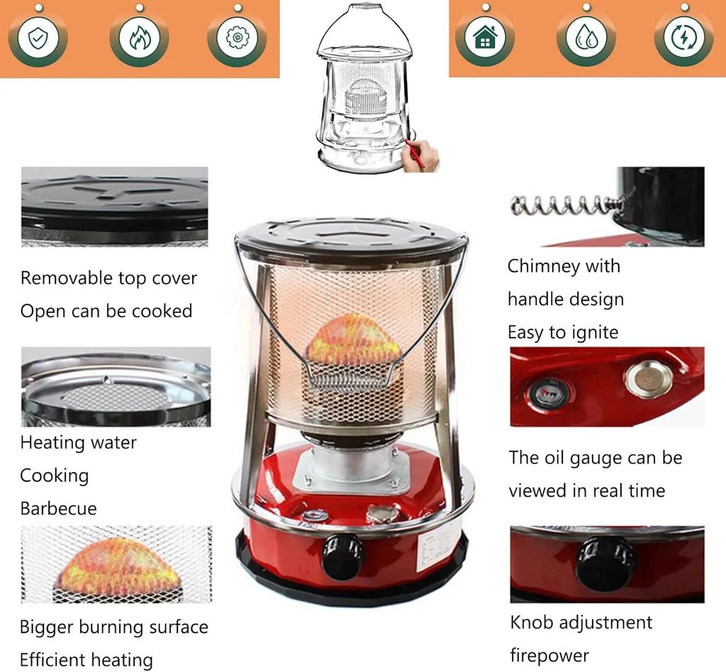 Winter Outdoor Kerosene Heater 2 IN 1 Portable Kerosene Stove Heater 4.5L Kerosene Space Heater for Camping Fishing Cooking