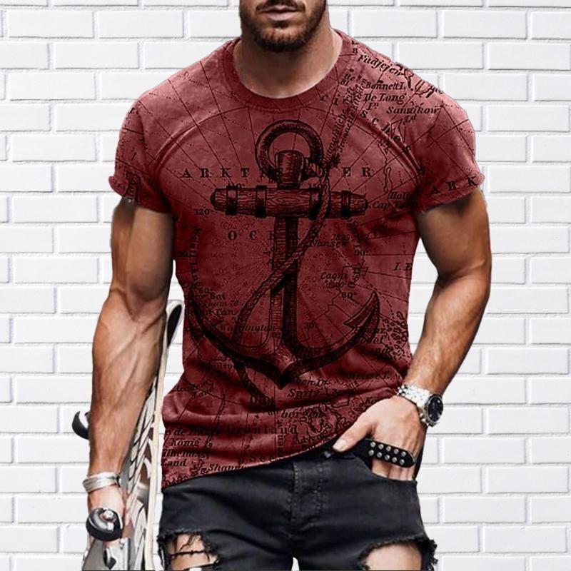 Fashion Vintage Anchor Graphic T-shirt For Men O-neck Short Sleeve T Shirts Retro Street Sports Fitness Breathable Tee Top Pop