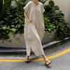 Japanese Retro Linen V-neck Dress with Big Pockets (2025 Collection)
