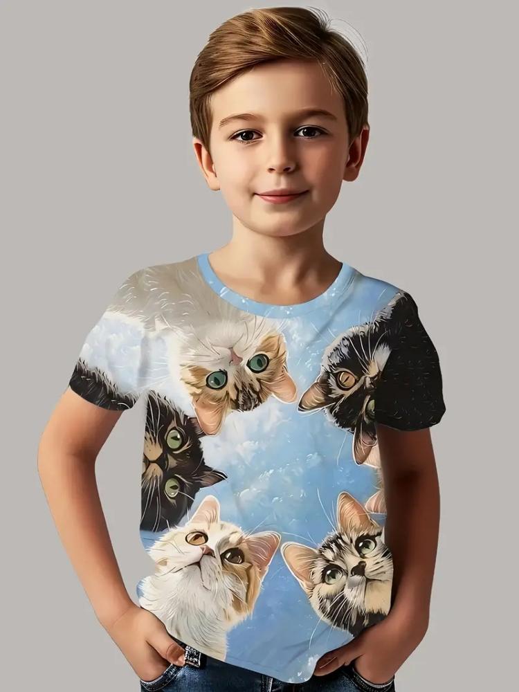 Kids Clothes Girls Boys Casual Tops Colorful Animal Cat 3D Printing Child T-Shirt Summer Children Fashion Short Sleeve Clothing