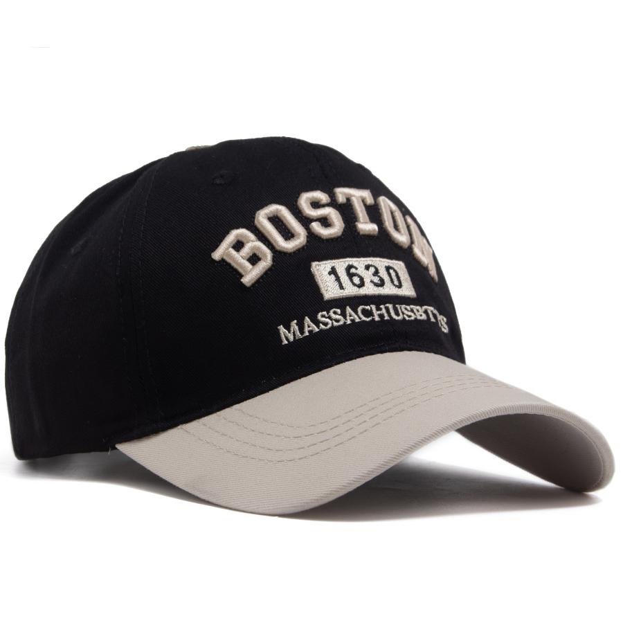 Vintage Boston 1630 Letter Embroidered Baseball Caps Men Women Two-Tone Patchwork Curved Brim Dad Hat Casual Outdoor Golf Hat
