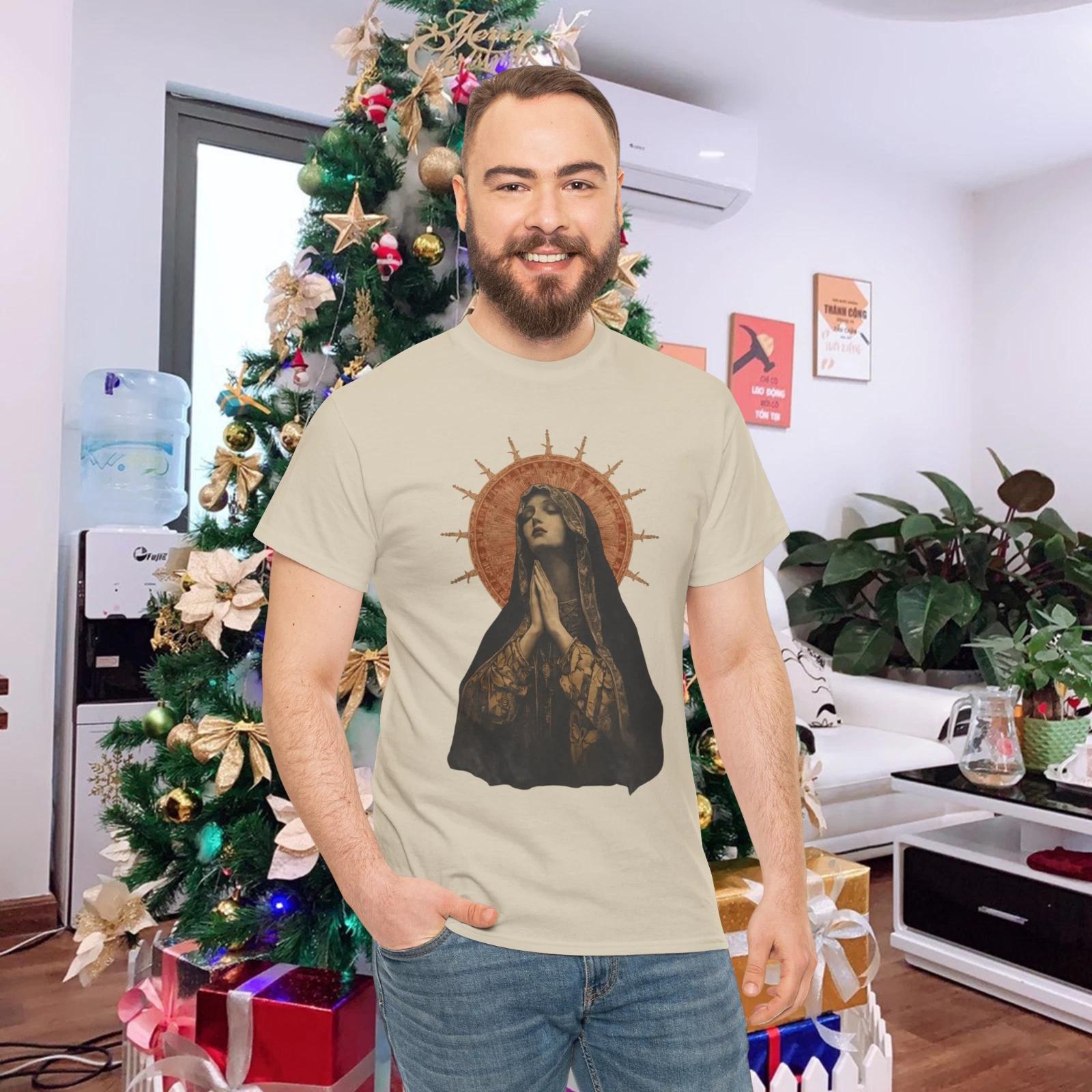 Stained Glass Madonna Prayer Faith T- Shirt S