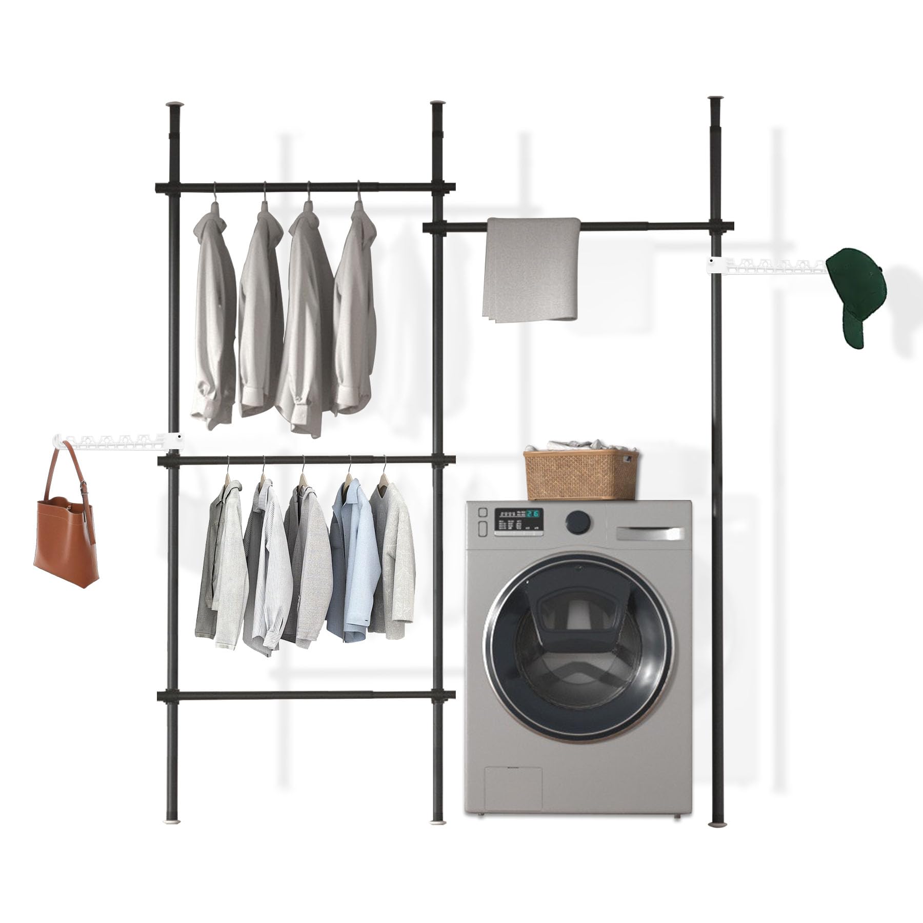 

COBIVI Натяжная сушилка для одежды Легкая сушка одежды Вместительная Регулируемая высота Грузоподъемность 100 кг Стойка, Потолочная, Установка, Хранение, Стойка, Хранение, чёрный