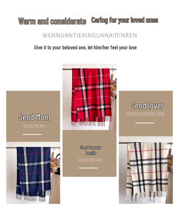 2024 Trendy Unisex Plaid Cashmere-Feel Tassel Shawl Snood Scarf for Autumn/Winter