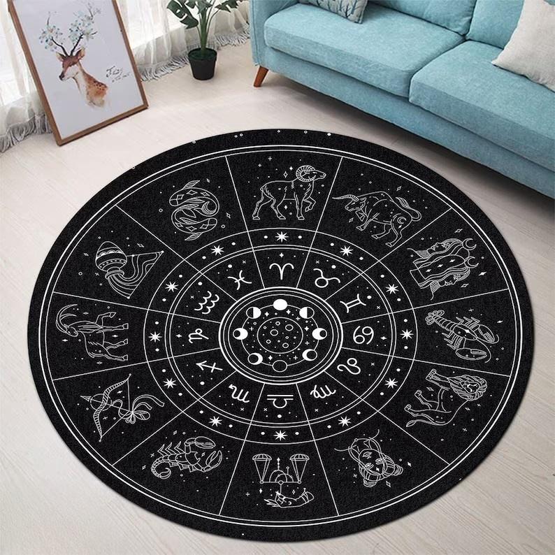 

Magic Occult Runes Round Rug Runes From Hell Floor Mat Satanic Circle Carpet Witch Gothic Rug Rock Goth Home Decor 40x40cm