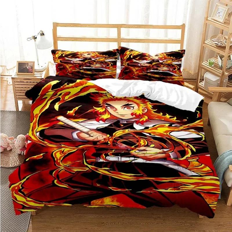 3D-tryckt Anime Demon Slayer Påslakan Nezuko Tanjirou Sängklädesset Dubbel Twin Full Queen King Vuxen Barn Täcke