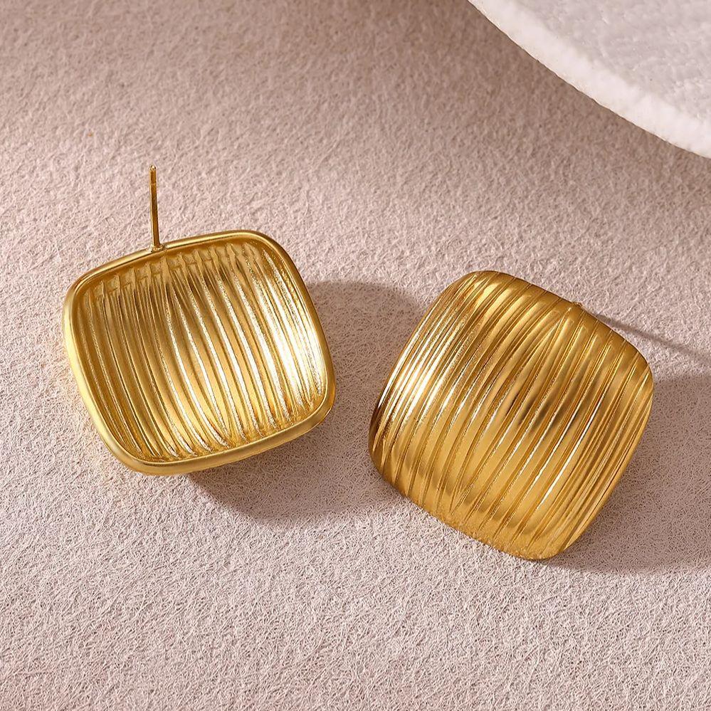 Minimalist Square Textured Striped Stud Earrings for Women Gold Color Stainless Steel Square Earring Trendy Christmas Jewelry