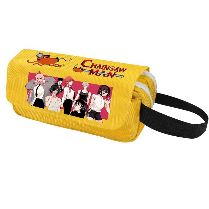 Chainsaw Man Pencil Case Cartoon Anime Stationery Organizer Double Zipper Large Capacity Students