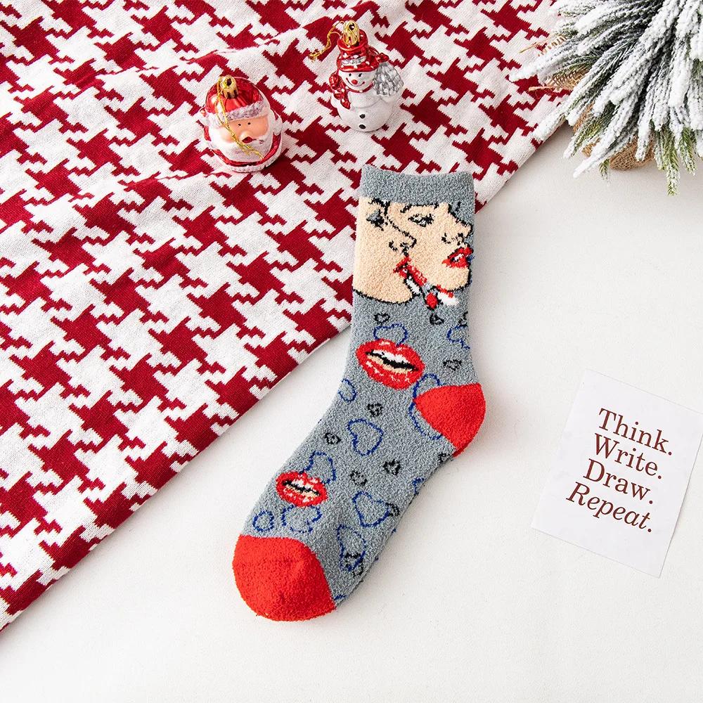 Autumn and Winter Plush Christmas Socks Cute Coral Fleece Sleeping Home Warm Floor Socks
