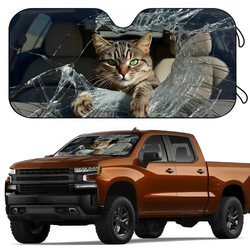 1Pcs Fun Cat Pattern Windshield Sunshade UV Rays Heat Blocker Keeps Vehicle Cool Unique Design Fit Sedans SUVs Trucks RVs