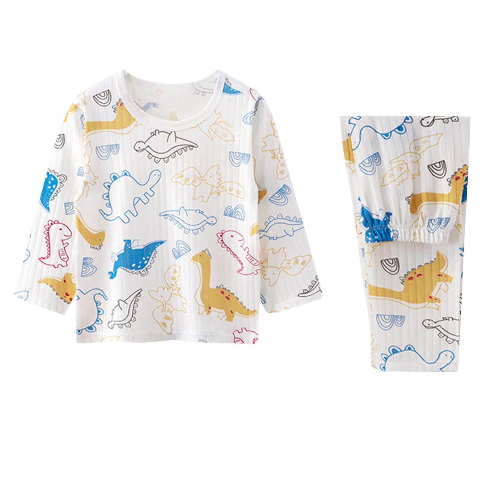 

1 Set Soft Breathable Cotton Baby Children Pajamas Set Cute Cartoon Dinosaur Long Sleeve Home Sleepwear Set Nightwear 80 бежевий