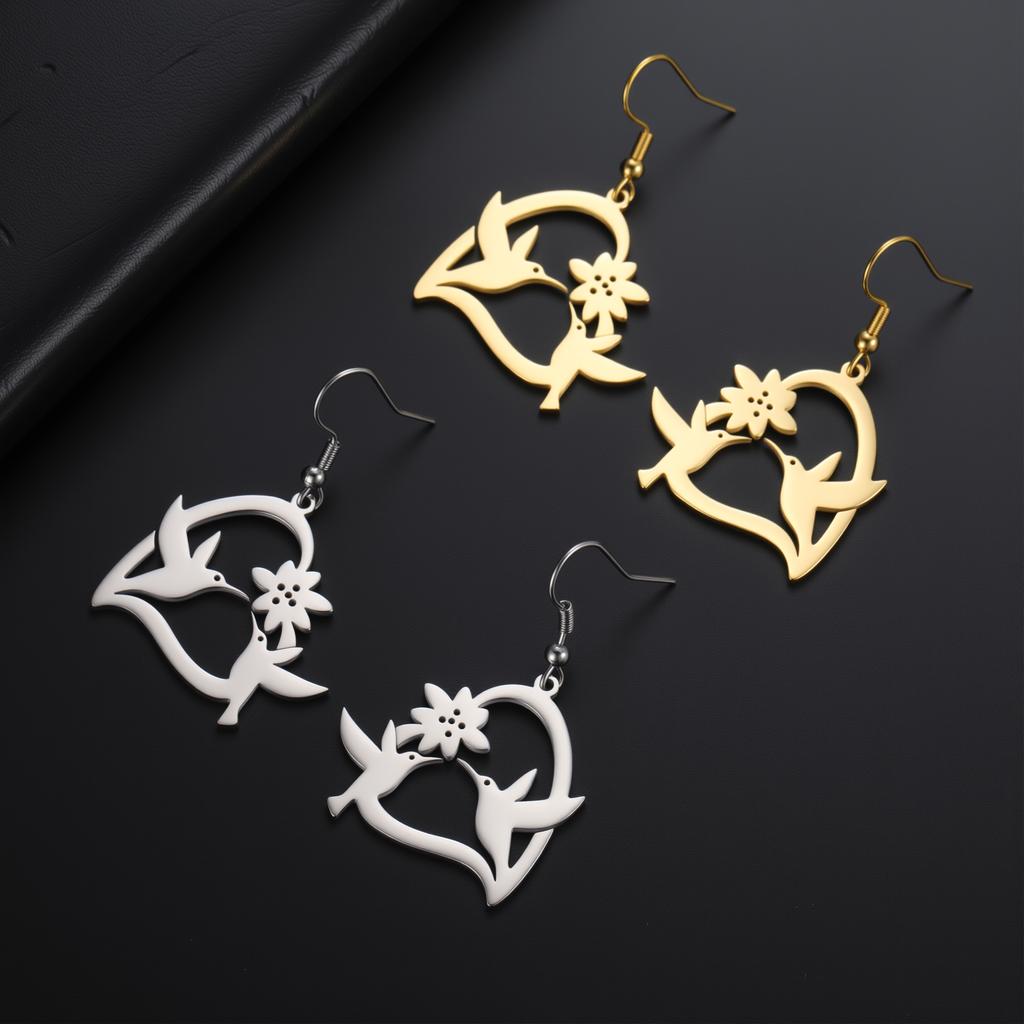 Lucktune Hummingbird Birds Flower Drop Earrings Women's Stainless Steel Earrings Fashion Animal Jewelry Party Birthday Gifts