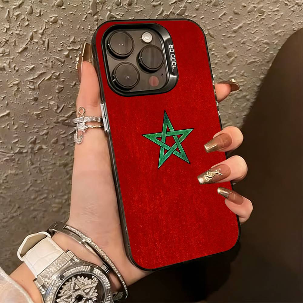 Morocco Flag Phone Case For iPhone 17,16,15,14,13,12,11 Plus,Pro Max,XS,Colorful Silver Phone case Funda Cover