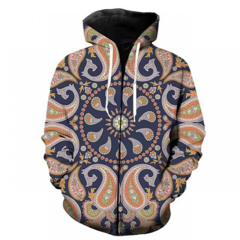 3D Digital Print Hooded Zip-Up Oversized Casual Sweatshirt Men Loose Fit Streetwear