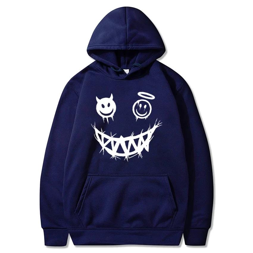 Autumn and Winter Devil Angel Smiling Face Hooded Sweatshirt, Hip-hop Street Classic Pullover, Fashionable Casual Warm Hoodie