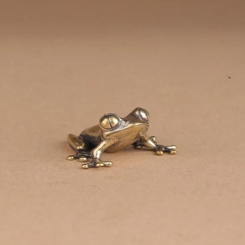 Retro Brass Mini Frog Miniatures Figurines Vintage Animal Figurine Toad Desktop Ornaments Home Decoration Crafts Tea Pet Decor