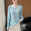 Women S Striped Crew Neck Loose Long Sleeve Knit T Shirt Casual Top
