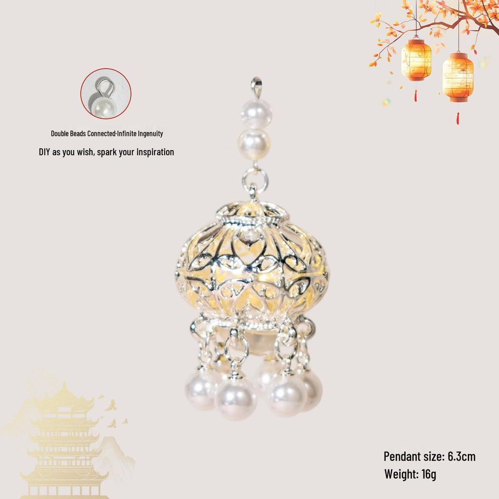Luminous DIY Palace Lantern Fan Pendant Magnet Keychain Ornament - Ancient Style Accessory