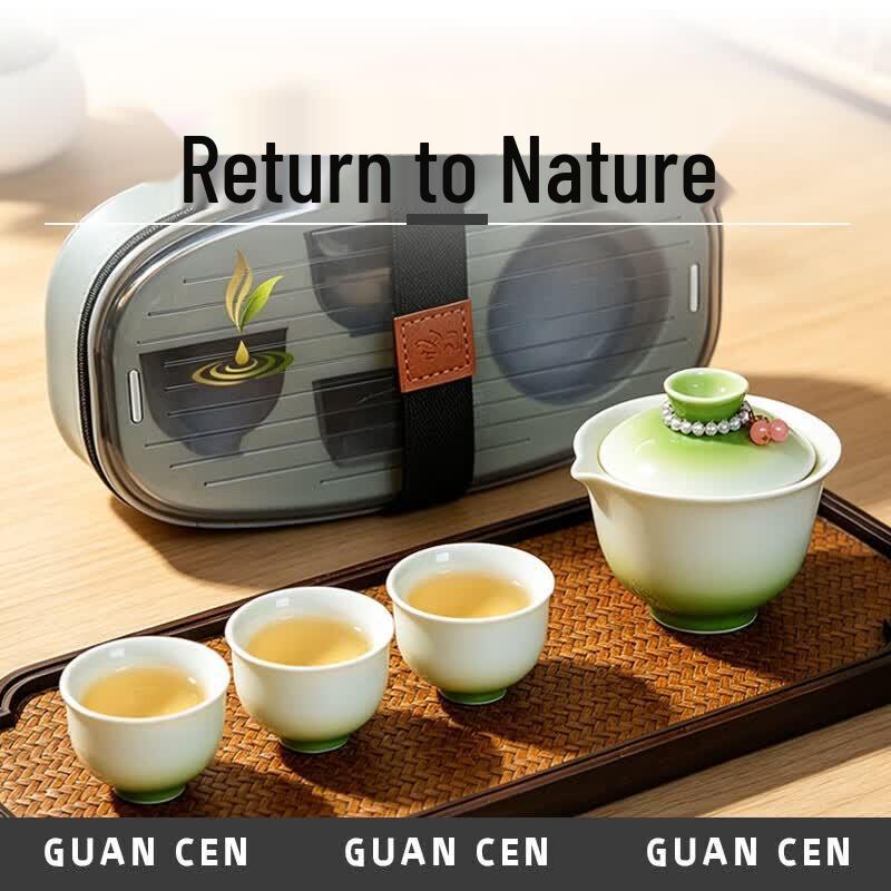 Gradient Green Portable Stainless Steel Tea Set