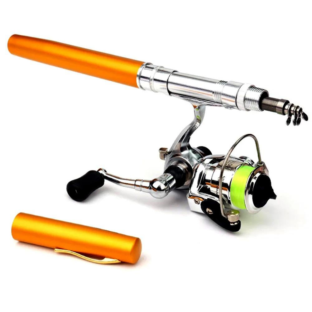 Mini Portable Pocket Fish Pen Shape Fishing Rod Pole Reel Telescopic Fishing Rod Reel Combo Fishing Pole Kit for Outdoor Fishing