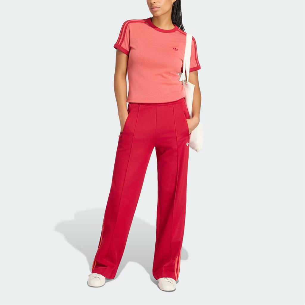 Adidas Originals 3 Stripes T Shirts Women's Orange Red Crew Neck Moderate KS9989