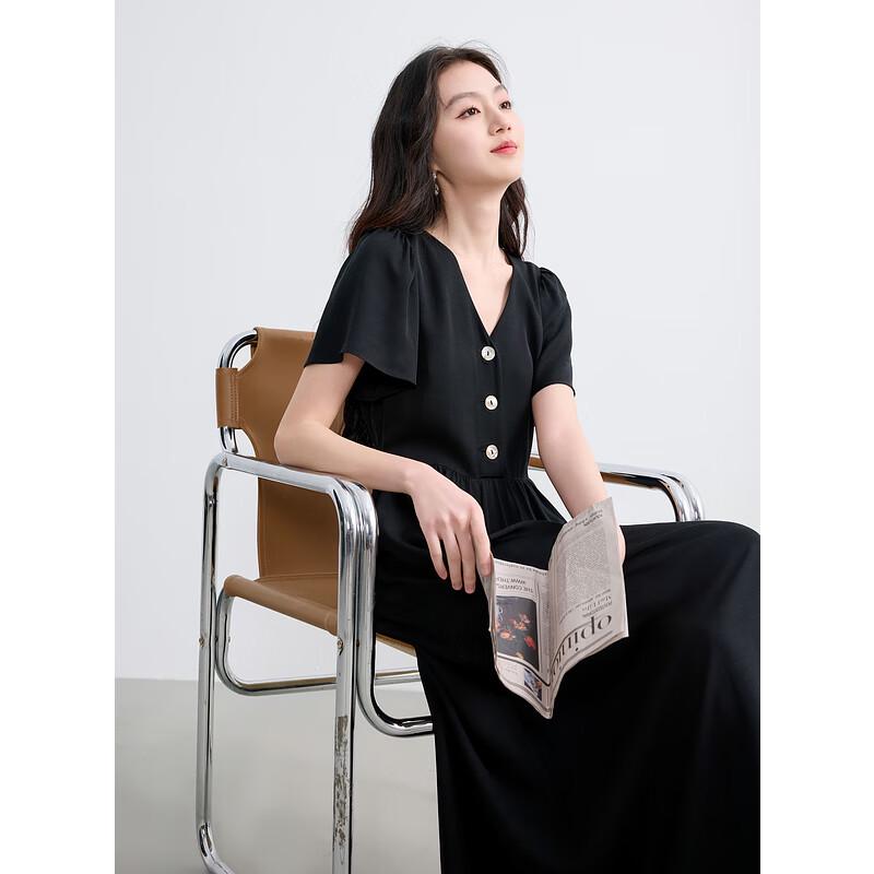 Sancai 2025 Summer Lyocell V-Neck A-Line Long Dress