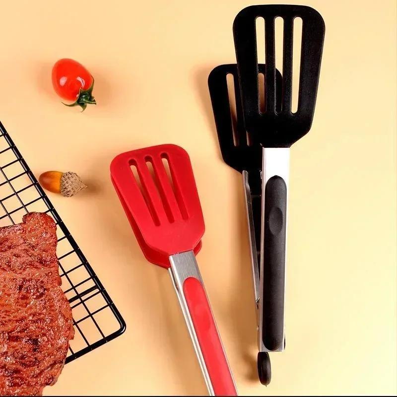 Pinze per barbecue in silicone Clip per barbecue Clip da cucina Pinze per alimenti in silicone Clip per alimenti Utensile da cucina per la casa Pala in acciaio inossidabile