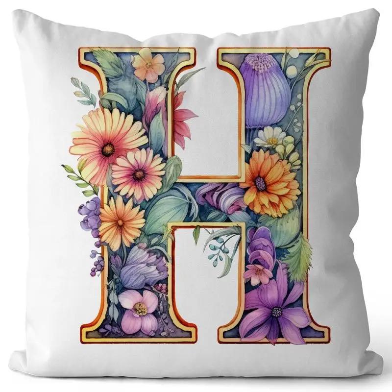 English Letter Flower Print Sofa Cushion Cover Suitable For Home Living Room Decoration Hotel Hospital Dormitory Pillow