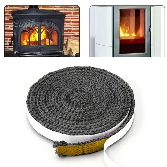 10/12/15MM x 2M Fiberglas-Kamintür-Dichtungsstreifen, selbstklebendes Hochtemperatur-Holzofentür-Ersatz-Flachdichtungsseilband