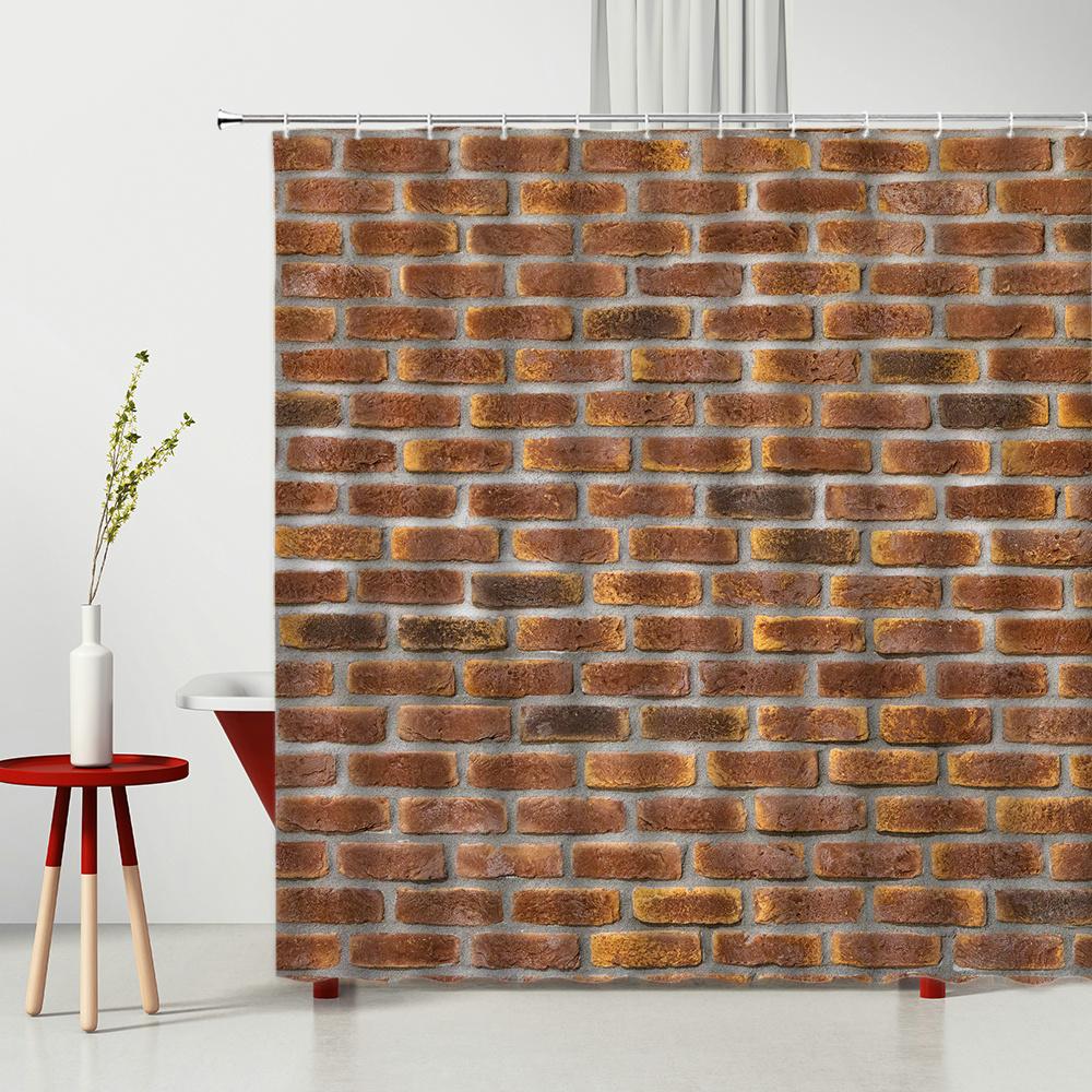 3D Printing Brick Pattern Shower Curtains Set Vintage Stone Brick Wall Polyester Fabric Hanging Curtain Bathroom Curtain Hooks