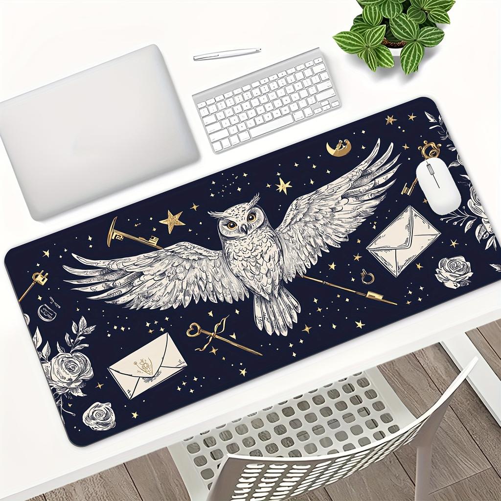 Whimsy Wings Eule Mauspads Große Schreibtischunterlage mit Gummi Anti-Rutsch für Gaming-Maus Teppich Spielmatte Büro Zubehör Spielmatte