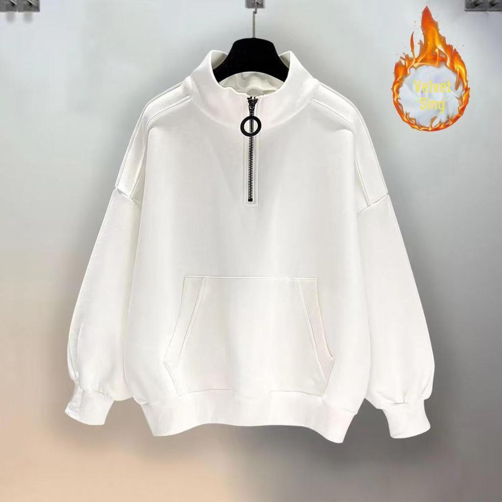 Pánská trendy mikina na zip s polovičním rolákem a sametový oblek - Podzim/Zima Korejský styl, Všestranný, Pohledný, Volný set