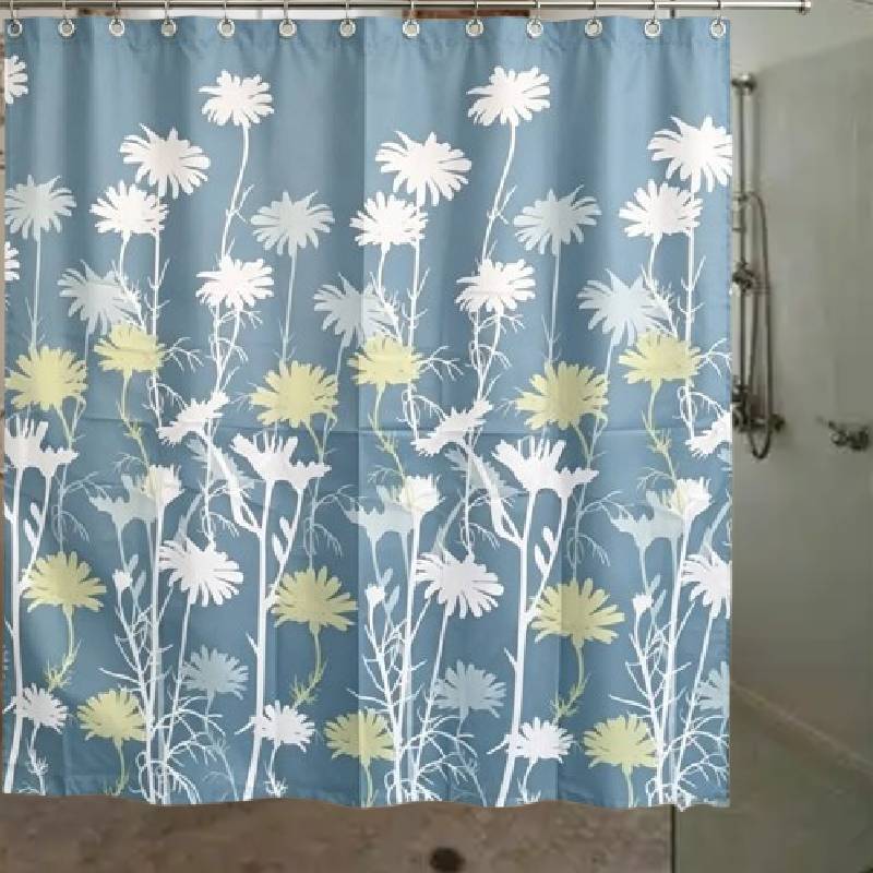 Artistic Floral Shower Curtain With Blue Flower Pattern For Allseason Bathroom Decor