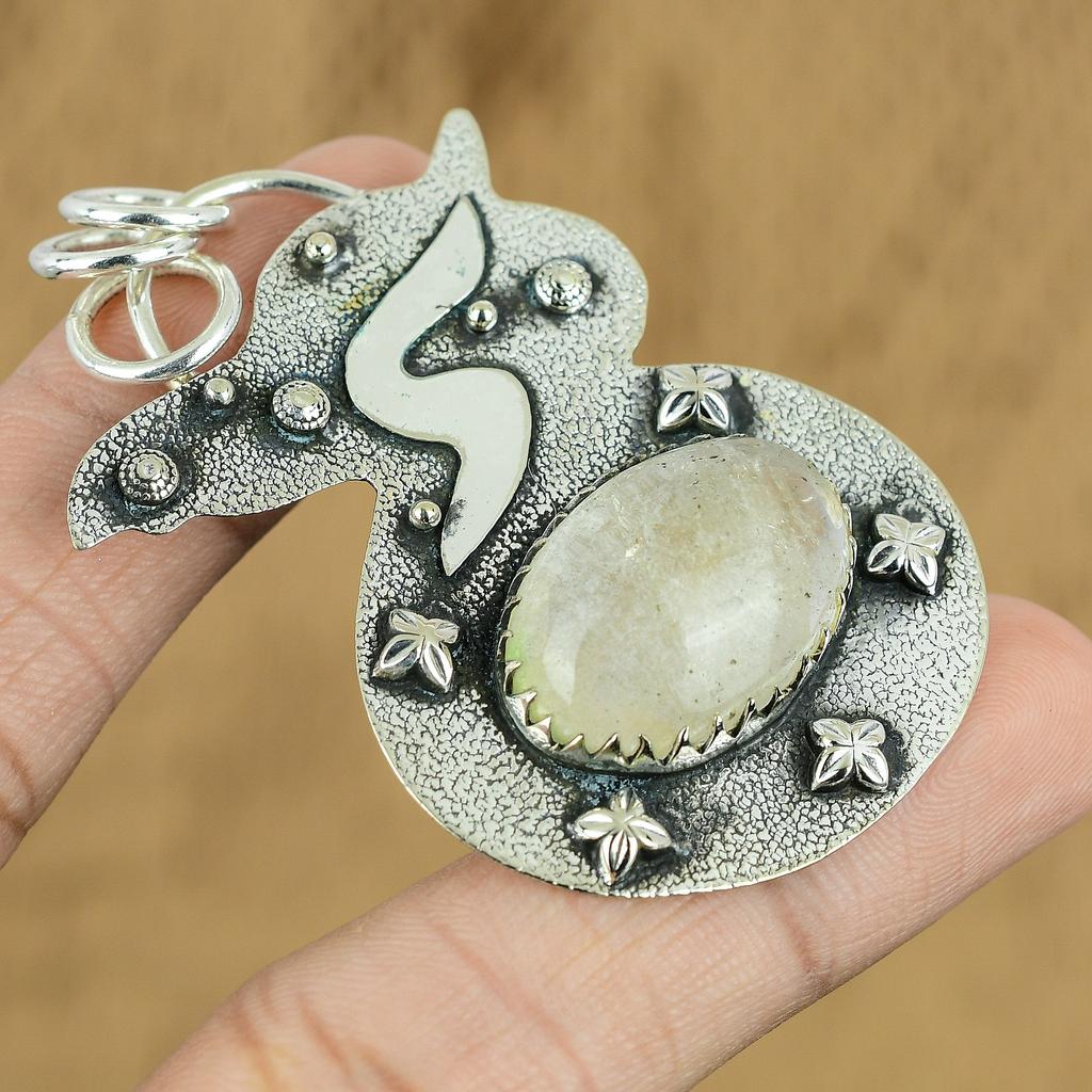 Natural Garden Quartz Gemstone Pendant 925 Sterling Silver Indian Jewelry