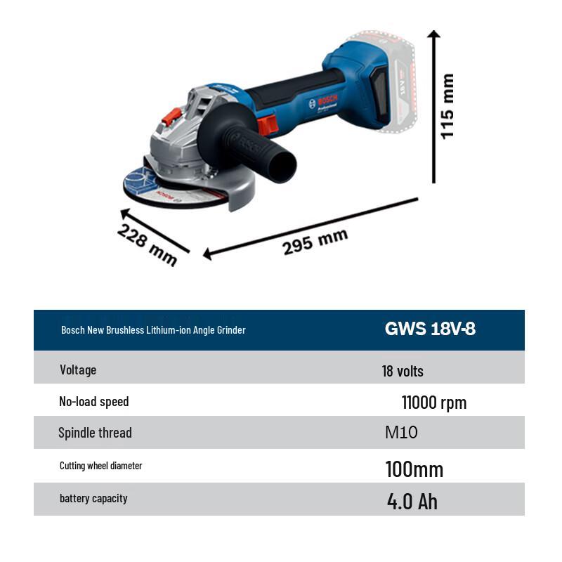 BOSCH GWS 18V-8 Cordless Brushless Angle Grinder 100mm CN plug (adapter included)