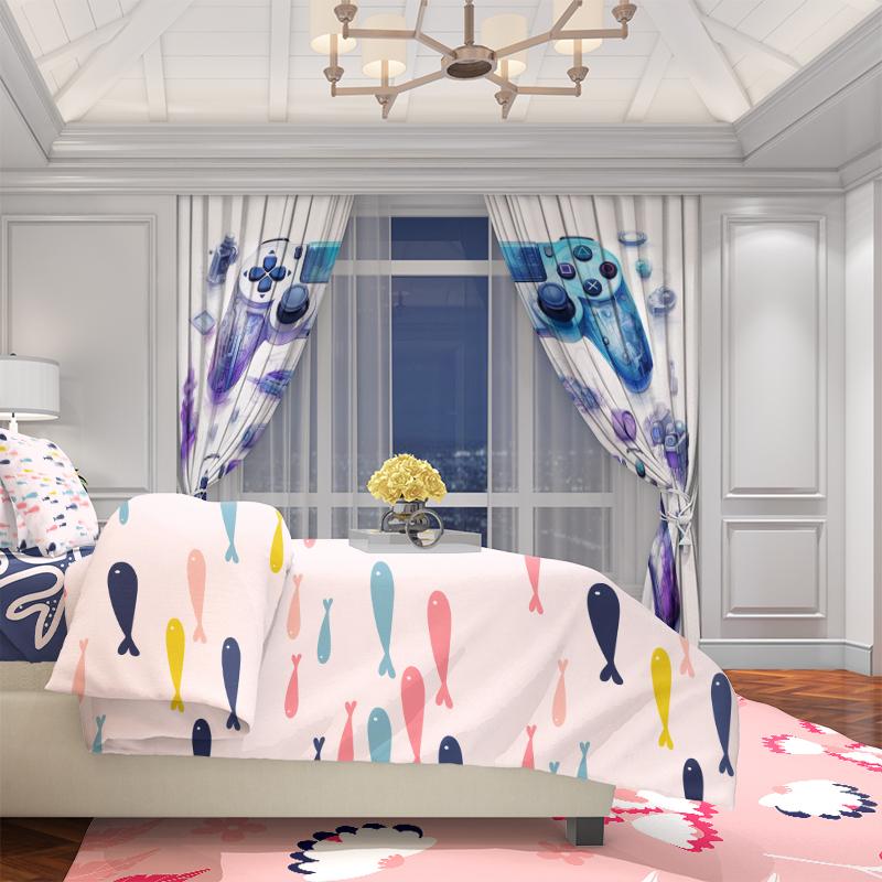 2Pcs- Graffiti PS4- Printed curtain, -100% polyester material, suitable for bedroom curtains and living room decoration.
