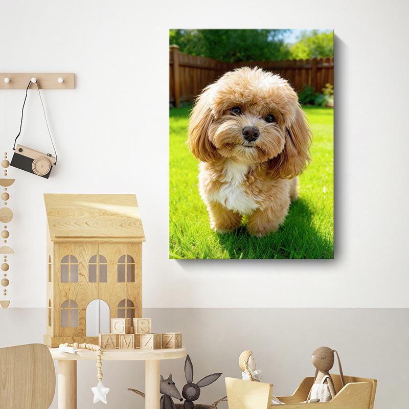 Custom Decorative Cute Dog Teddy Frameless Wall Painting for Living Room or Bedroom