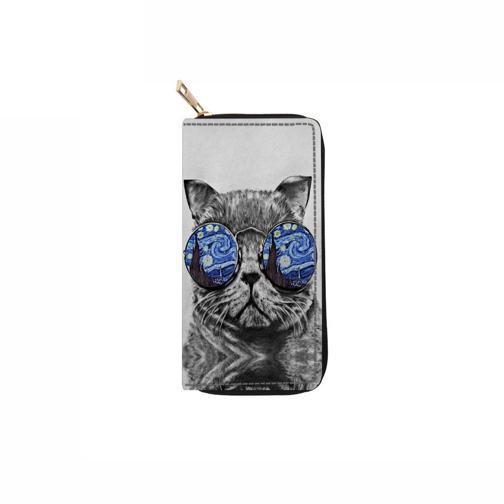 

Cartoon glasses cat long zipper wallet, cute animal wallet