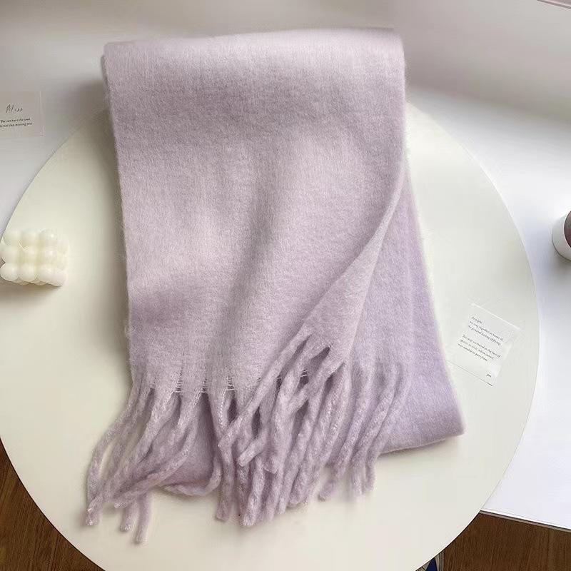 Sciarpa da donna spessa e soffice in stile coreano: Colore Solido, Imitazione Cashmere, Scialle Caldo da Collo Versatile per Autunno/Inverno 2023.