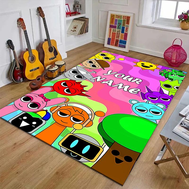 Custom SPRUNKI Mat Personalized Name, Polyester Washable Indoor Entryway Rug, Gift for Christmas, Easter, Thanksgiving Day