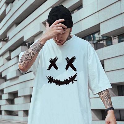 Little Devil Ghost Face Short Sleeve T-shirt Men's Fashion Brand Trend BF Style Half Sleeve Plus Size Top Men's Loose Half Sleeve Couple's
