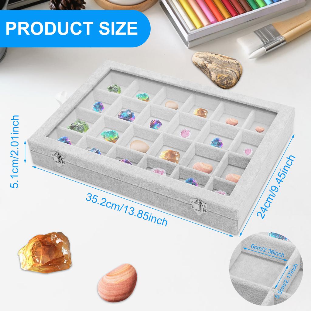 24 Grid Rock Display Case With Metal Lock Clear Glass Lid Multipurpose Gemstone Collection Case Display Organizer