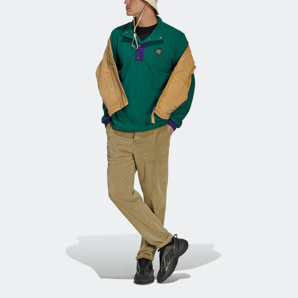 Adidas Originals Adicolor Trefoil Snap Fleece Embroidered Stand Collar Sweatshirt Men Sweatshirt Green II8483
