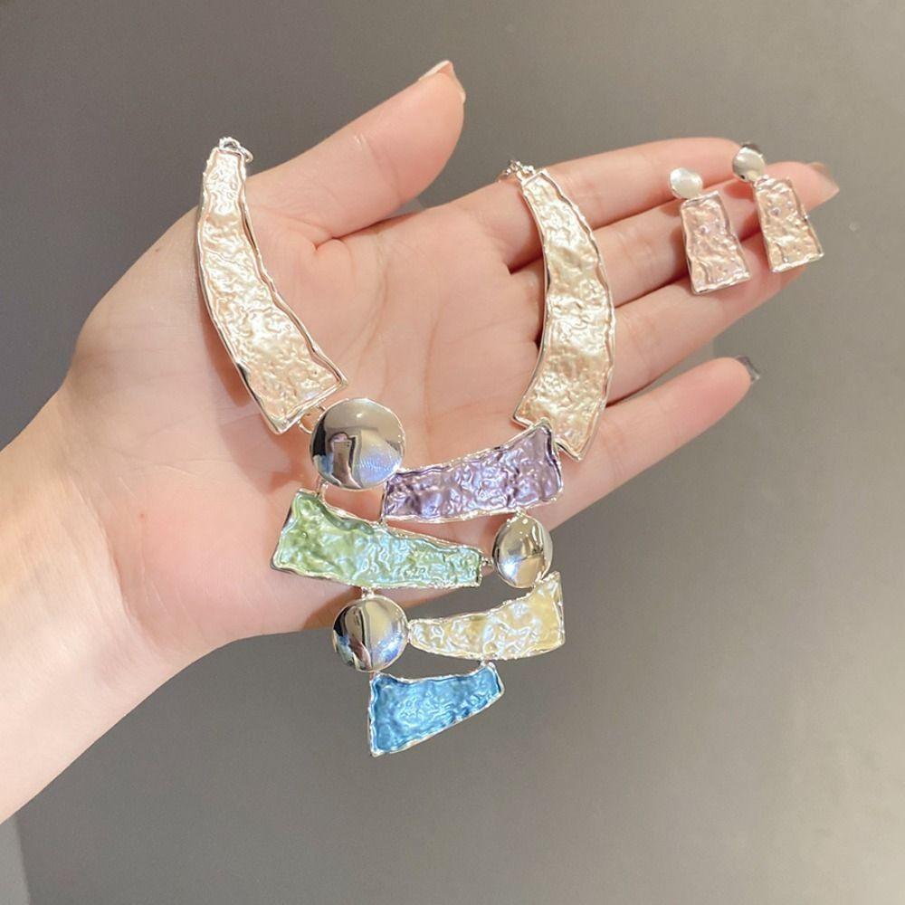 Geometric Line Women's Necklace Earring Set Exaggerated Multi Color Jewelry Set Daily Wear