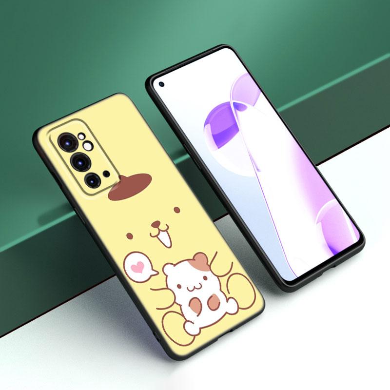 Cute Sanrio Pompompurin Black Silicone Phone Case For OnePlus 9 10 11 12 ACE 2V Pro 9RT 10T 10R Nord CE 2 3 Lite N10 N20 N30 5G