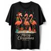 Santa Flamingo Float T-Shirt Retro Sunset Christmas Vacation Tropical Beach Tee
