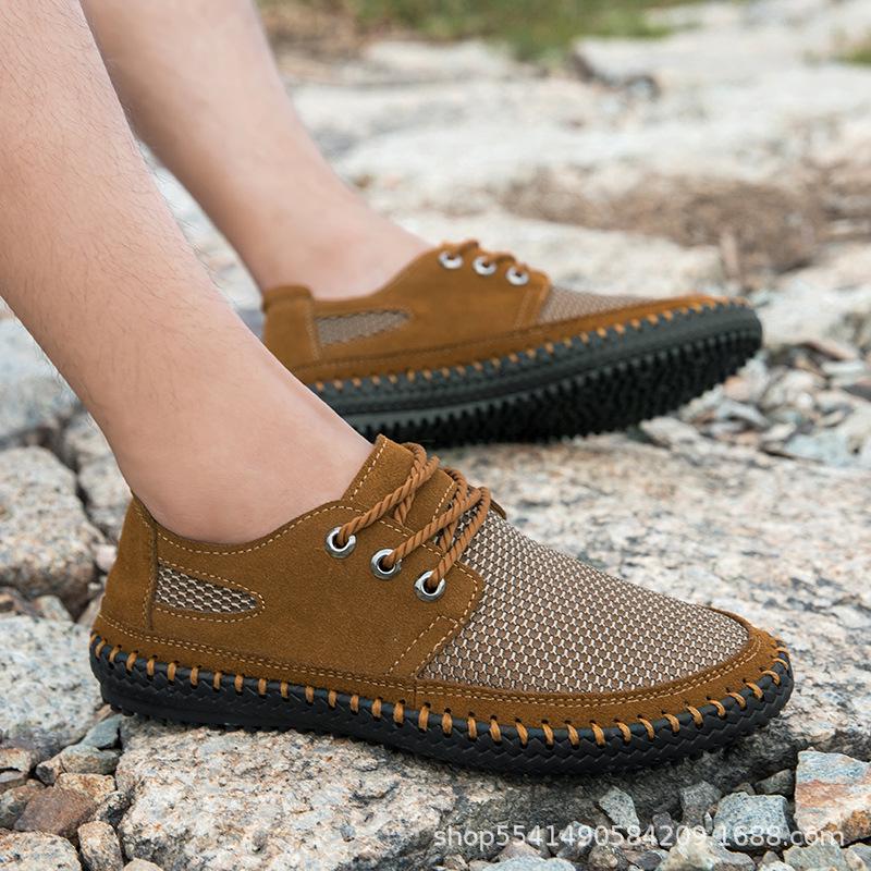 Men's Breathable Suede Leather Casual Hand-stitched Shoes - Large Size