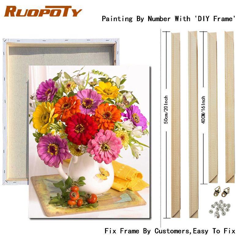 RUOPOTY DIY Frame Oil Painting By Numbers Flower Acrylic Aesthetic On Canvas Wall Art Picture By Numbers For Living Room