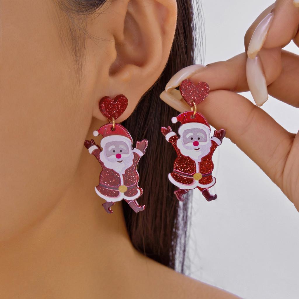 Christmas Collection Acrylic Earrings Featuring Snowman Reindeer And Candy Cane For Festive Wear