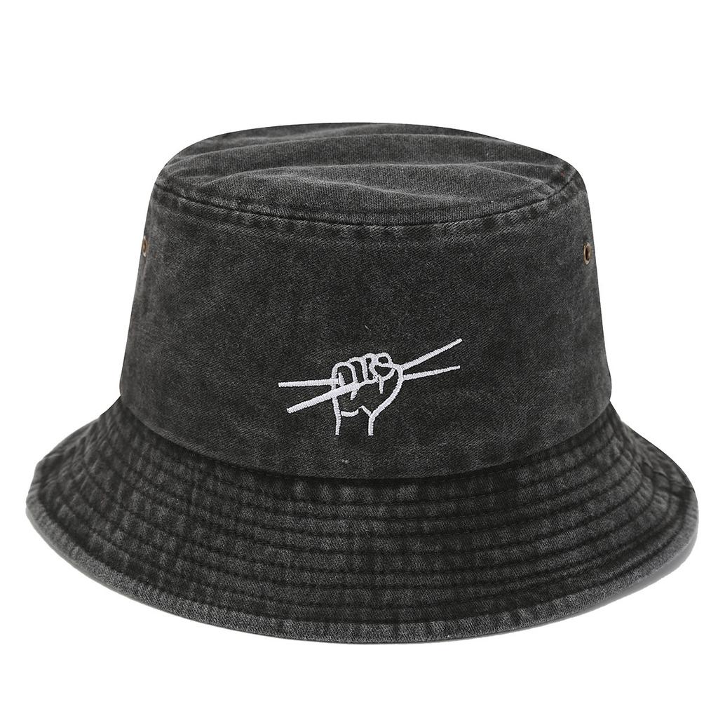 American washed old bucket hat women tide show face small men hip hop drumming gesture embroidery basin hat tide sun hat
